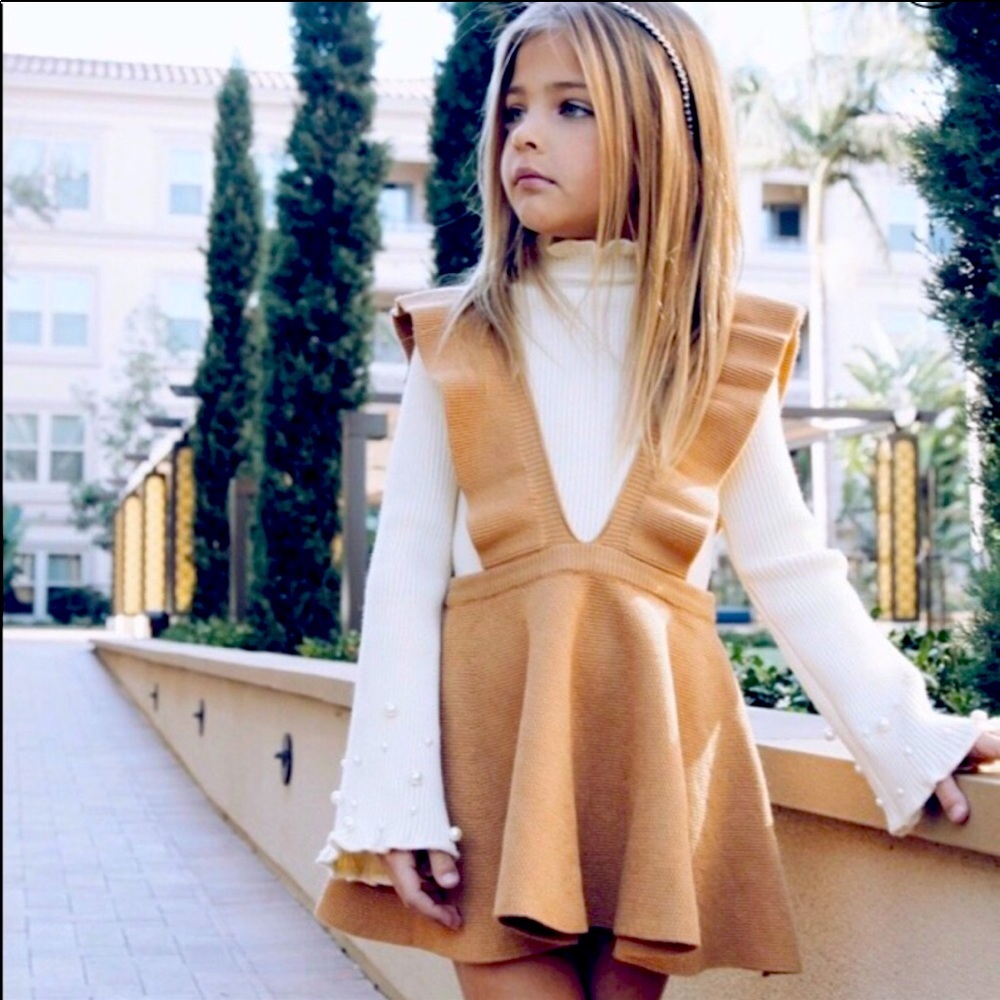 Little Trendsetter | Camel Knit Pinafore Dress | 4